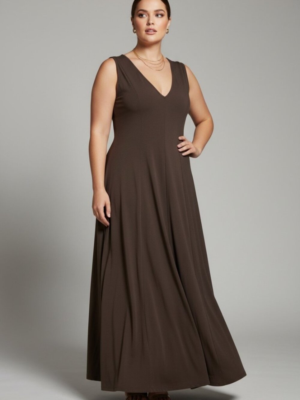 Tuckernuck Mabel Maxi Dress XL NWT Chocolate Brown Cotton V-Neck Minimalist
